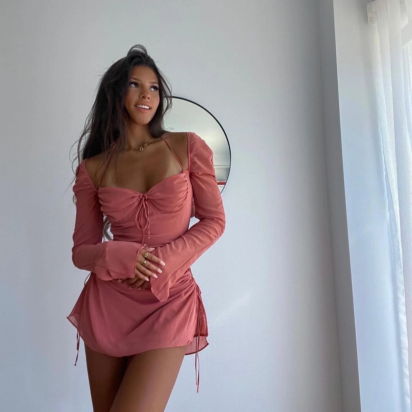 Baby Chiffon Cut Out Halter Mini Dress