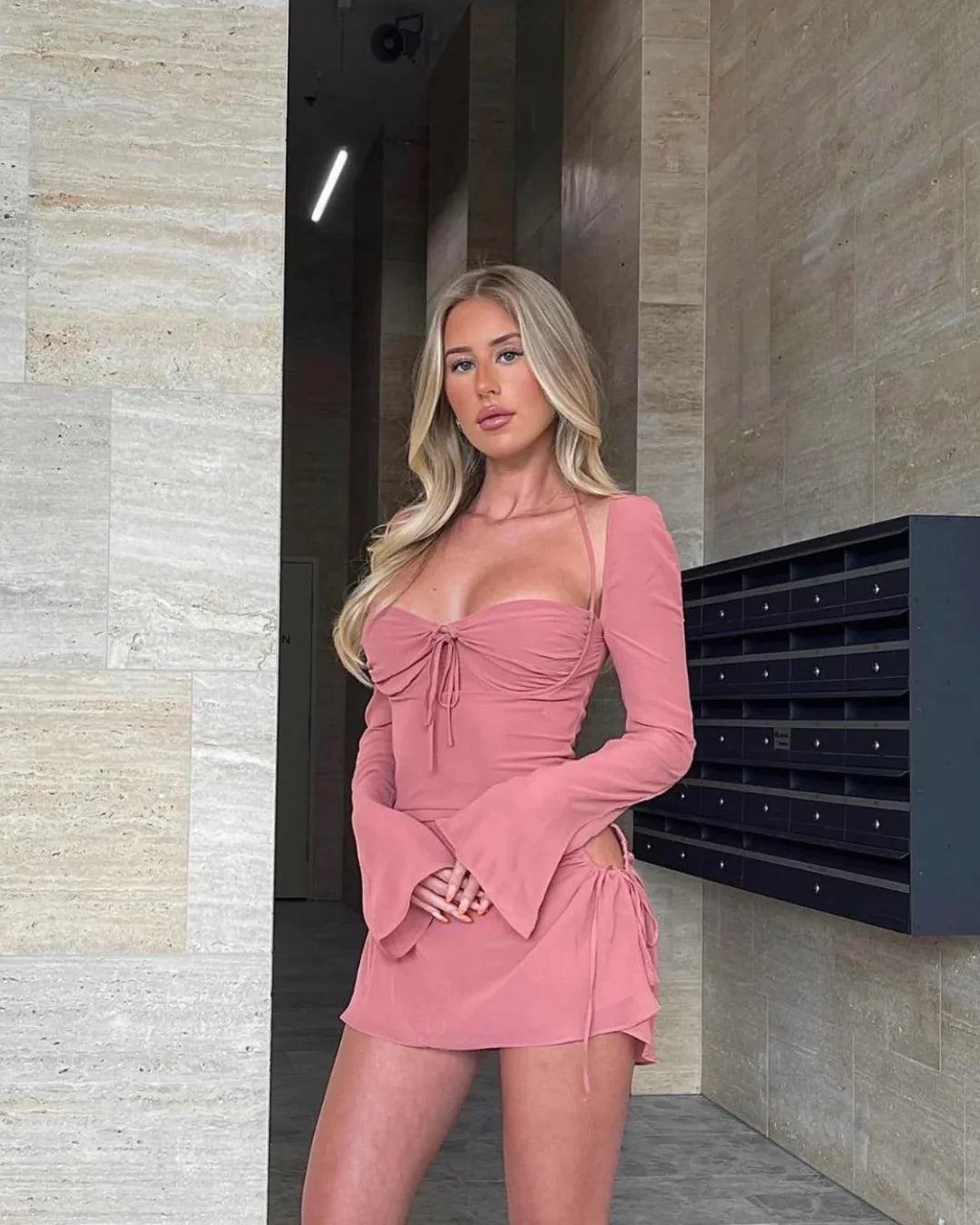 Baby Chiffon Cut Out Halter Mini Dress